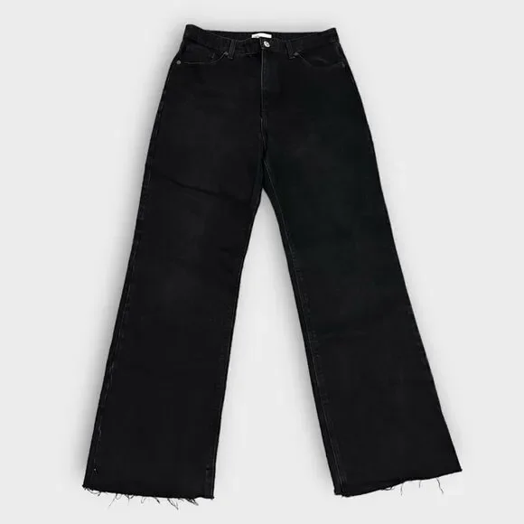 Zara Black High Waisted Hi Rise Raw Hem Straight Leg Casual Denim Jeans Pants - Picture 4 of 6